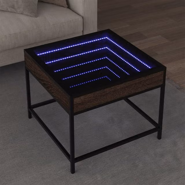 Berkfield Home Infinity LED Coffee Table in Brown Oak, W/D/H: 50 x 50 x 41 cm