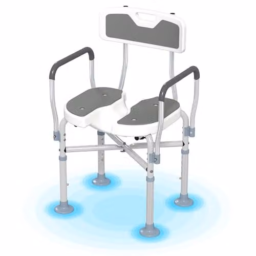 HOMCOM Padded Grey Shower Chair with Hygiene Cut-Out Seat for Seniors, H 91.5 x W 53.0 x D 41.5 cm