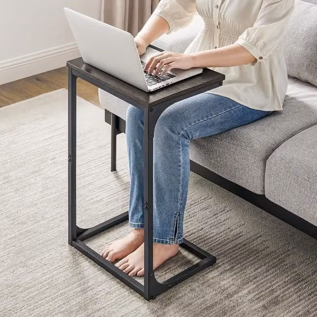 VASAGLE Industrial C-Shaped Side Table with Metal Frame in Anthracite Grey – 1