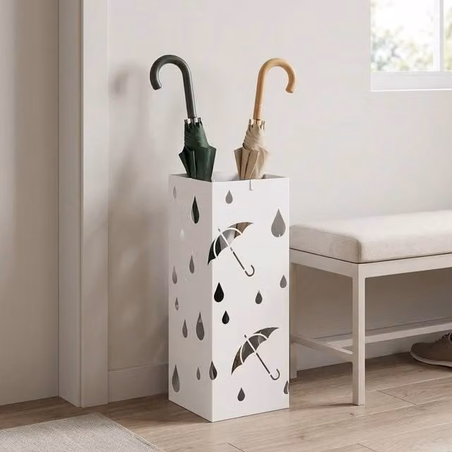 STILVORA White Metal Umbrella Stand for 6 Umbrellas with Removable Tray