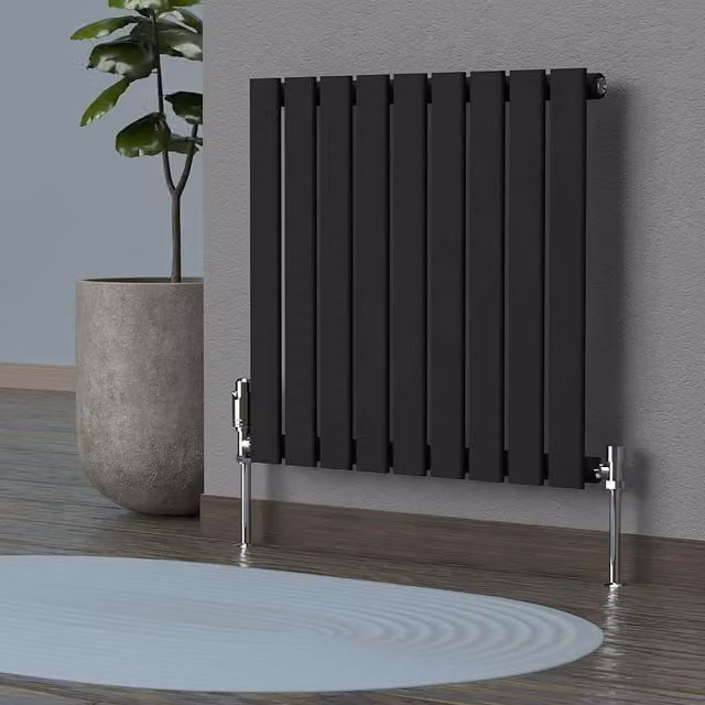 Lux Heat Black Flat Horizontal Single Panel Designer Steel Radiator, W/H: 63.0 x 60.0 cm