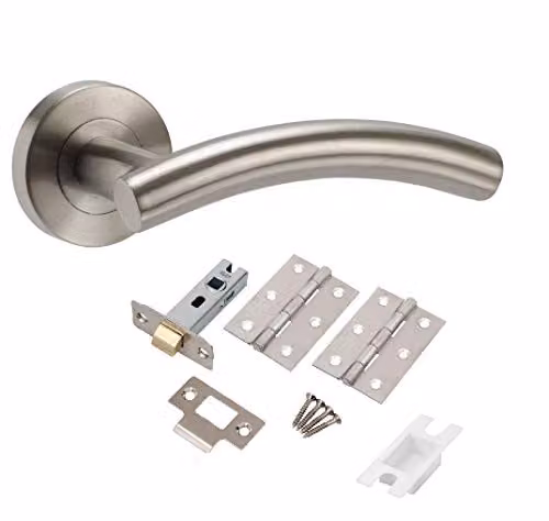 Golden Grace Brushed Silver Arched T-Bar Door Handles with Latch and Screws, 1 Set