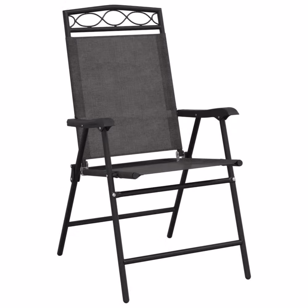 Berkfield Home Beautiful Set of 4 Folding Garden Chairs in Melange Grey Steel and Textilene – 4