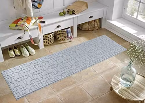 Desire Rugs Ivy Cubed Trellis Design Non-Slip Washable Hallway Runner Mat, Grey, W: 60 cm, L: 220 cm