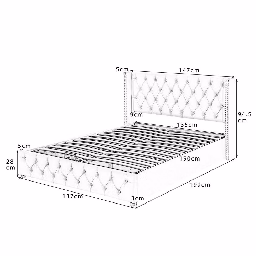 STILVORA Modern Upholstered Double Bed with Lift Up Storage Base in Beige – 3