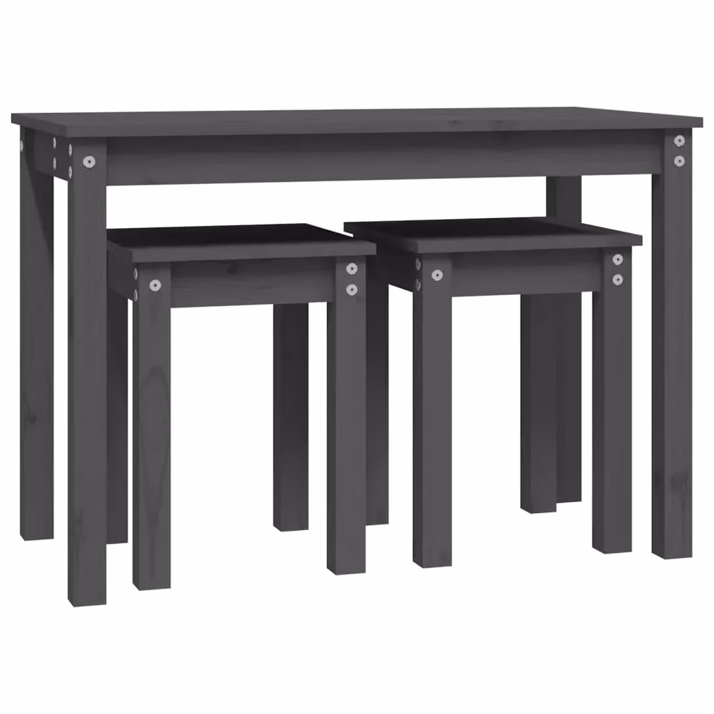 Berkfield Home Nesting Tables, Set of 3, Grey Rustic Solid Pine Wood – 3