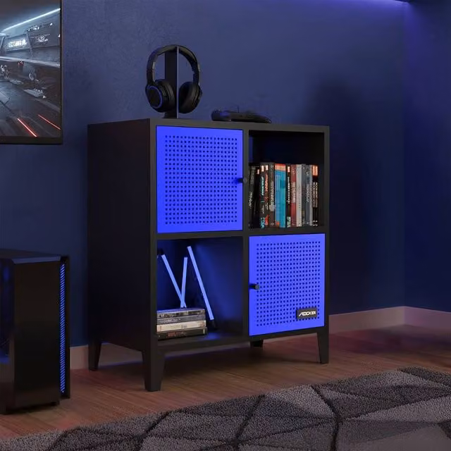 X Rocker Blue Freestanding Storage Cabinet with Doors and Open Shelves