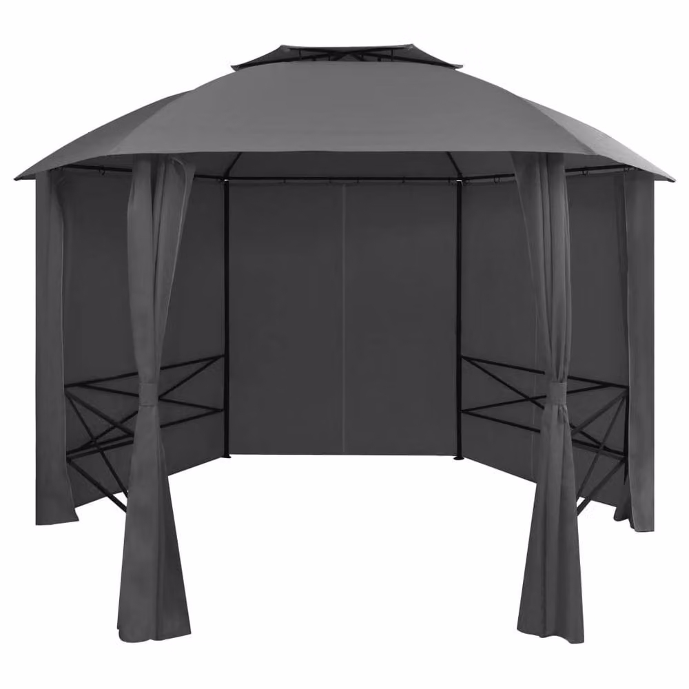 Berkfield Home Garden Hexagonal Marquee Pavilion Tent with Curtains, Dark Grey, W: 360 cm, D: 265 cm, H: 265 cm – 2