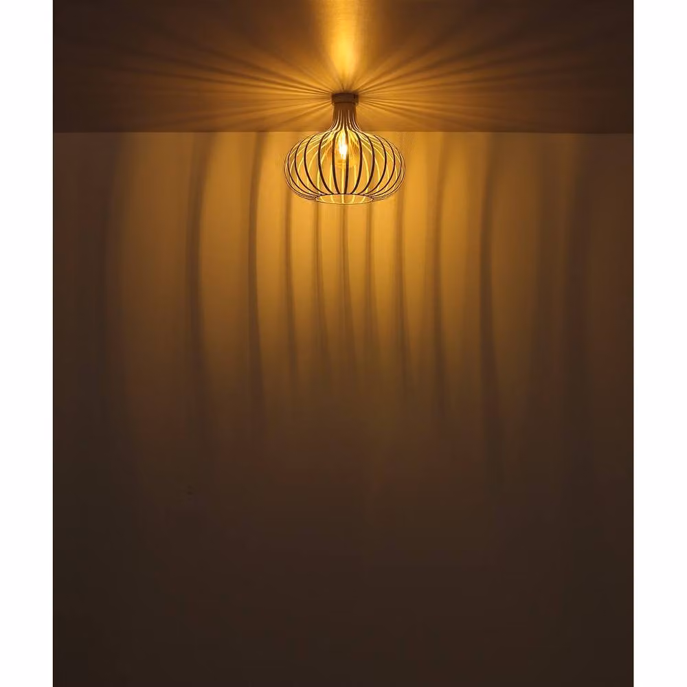 Netlighting Mateo Round Wire Frame Pendant Ceiling Light in Beige Metal with E27 Socket – 3