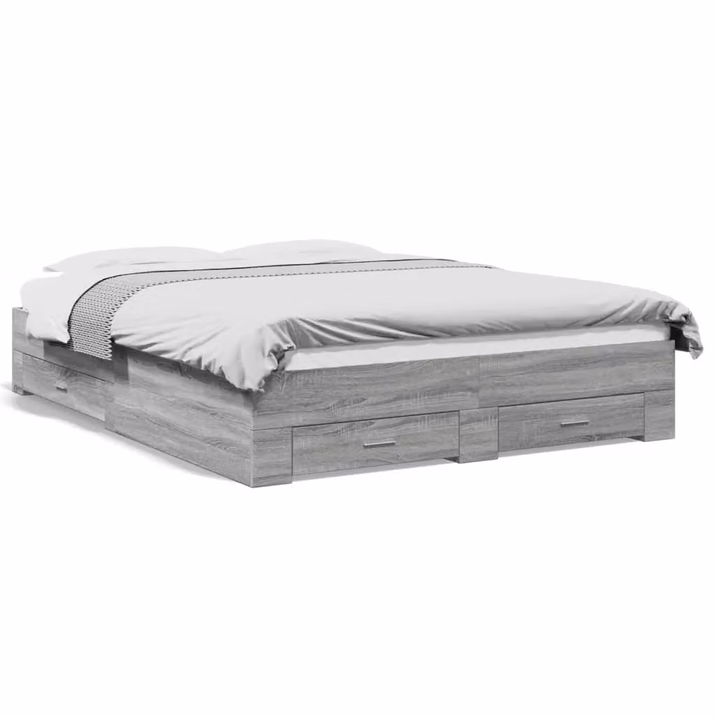 Berkfield Home Modern Bed Frame with Drawers in Grey Sonoma, W/D/H: 160 x 200 cm – 2