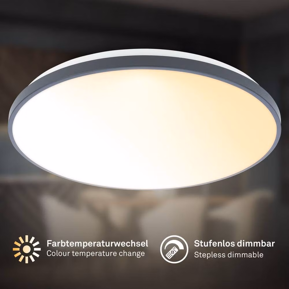 Briloner Anthracite Round LED Ceiling Light with Remote Control and CCT Dimming, Grey – 2