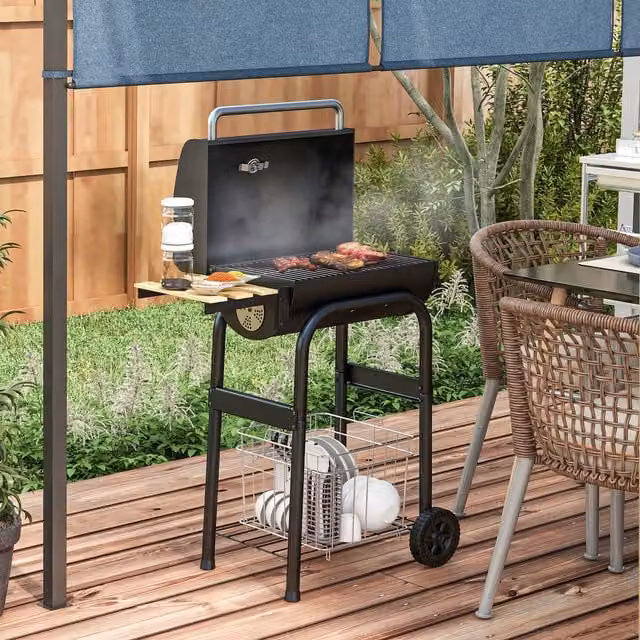 Outsunny Portable Charcoal Barbecue Grill Trolley with Wheels, Black