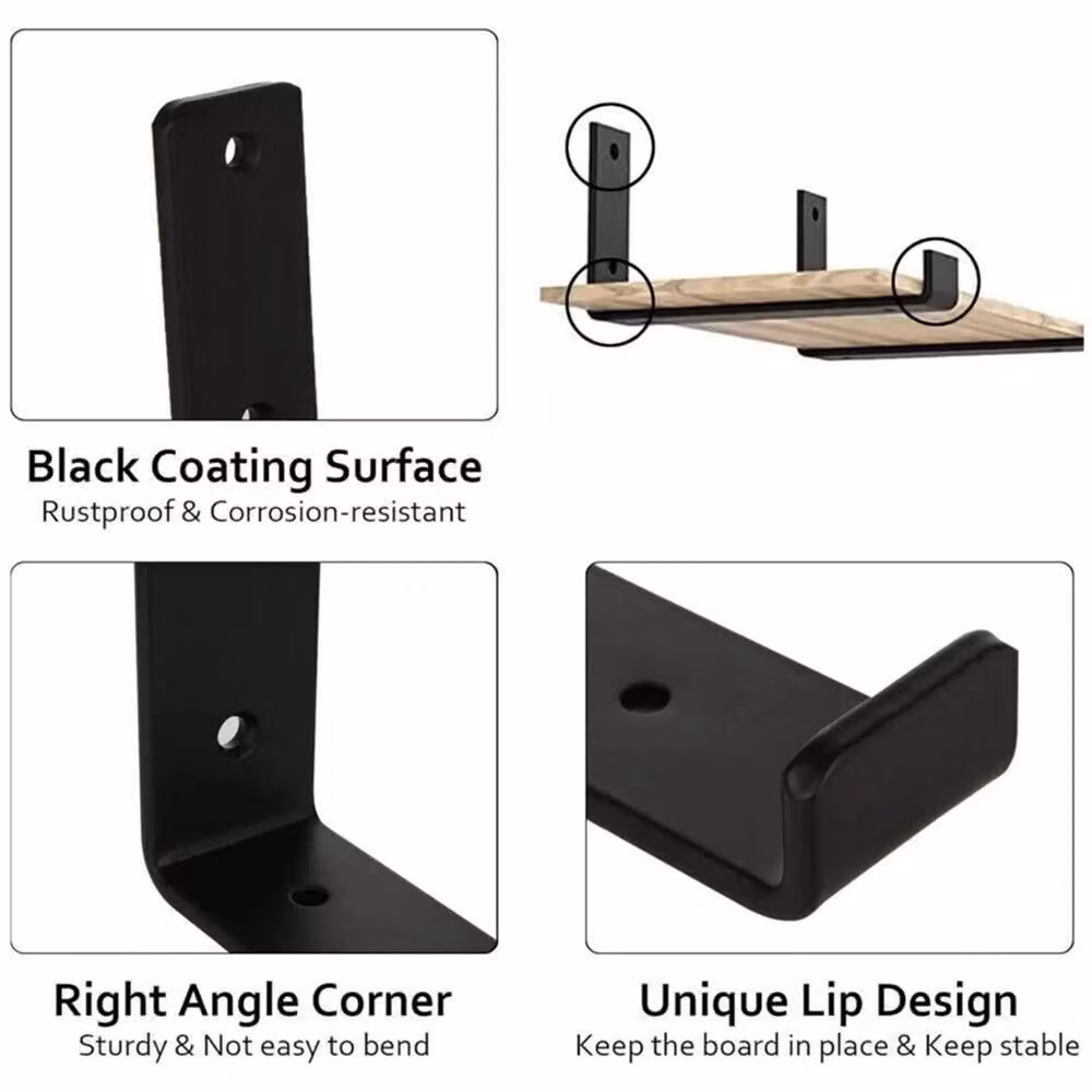 EONLION 8 Piece Heavy Duty Rustic Industrial Scaffold Board Wall Brackets in Matt Black Steel – 4