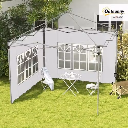 Outsunny White Polyester Gazebo Side Panels for 3x3m or 3x4m Pop Up Gazebos, 2 Pack – 2
