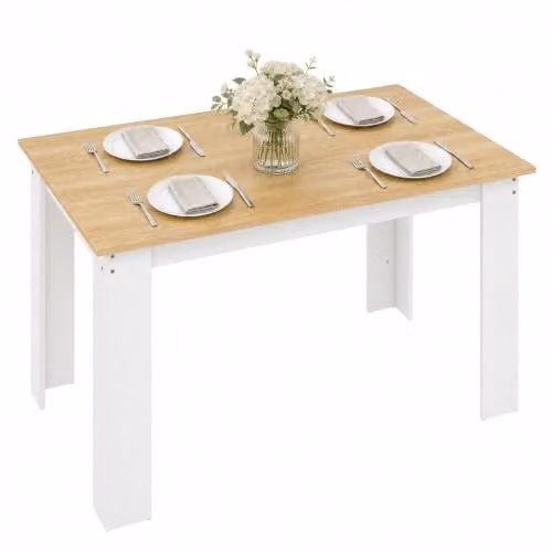 HOMCOM Modern Rectangular Dining Table for 4 to 6 People, White and Beige, W/D/H: 120 x 69 x 75 cm