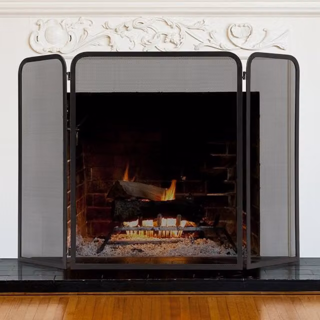 COSTWAY 3-Panel Fireplace Screen in Black