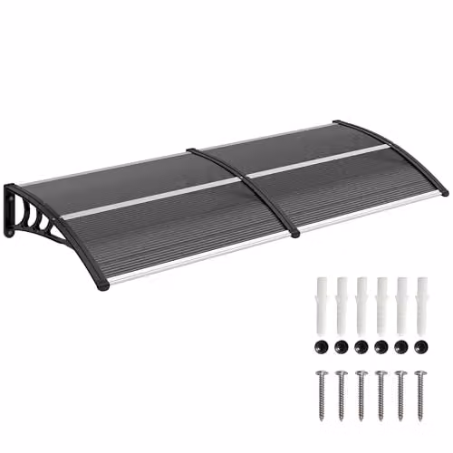 Outsunny Wall-Mounted Door Canopy Awning in Black and Transparent with Polycarbonate and Aluminium Construction, W: 75 cm, D: 23 cm, H: 75 cm – 2