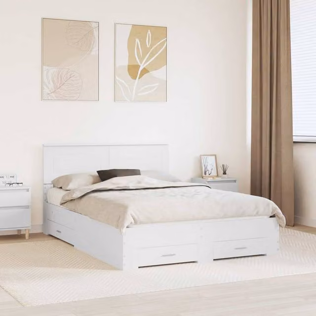 Berkfield Home Modern Bed Frame with Headboard in White, Engineered Wood, 160 x 200 cm
