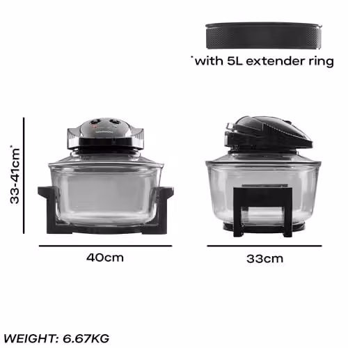 Daewoo 17L Deluxe Halogen Air Fryer Oven with Extender Ring in Black and Transparent – 7