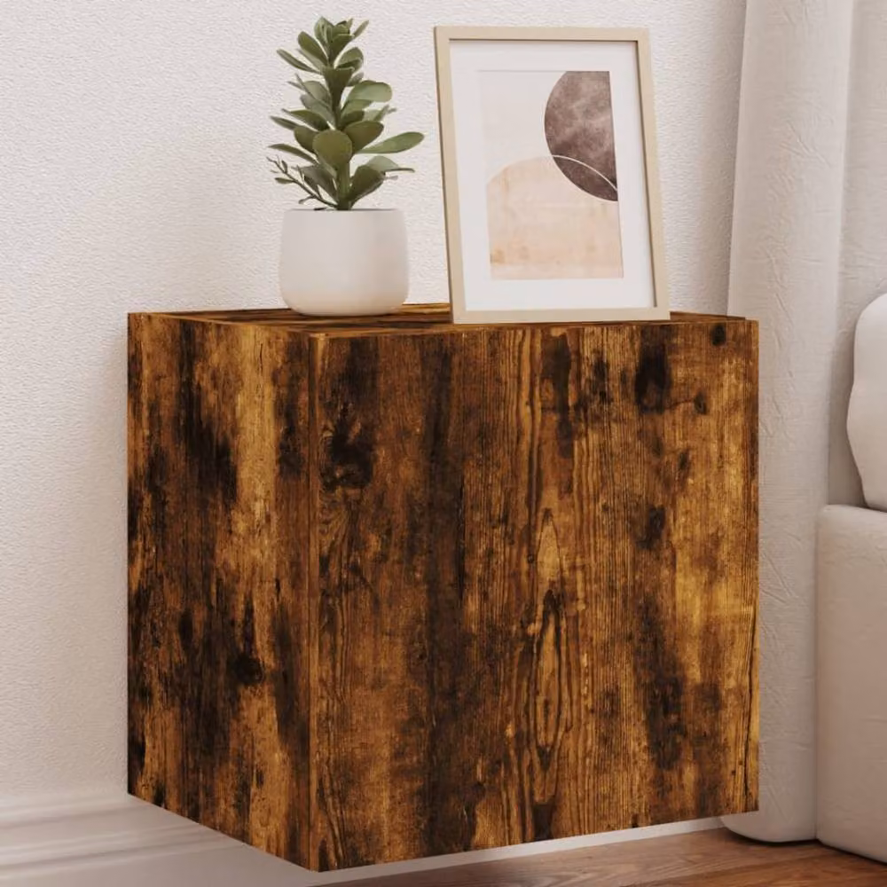 Berkfield Home Modern TV Wall Cabinet with LED Lights in Smoked Oak Brown, W/D/H: 40.5 x 35 x 40 cm – 2