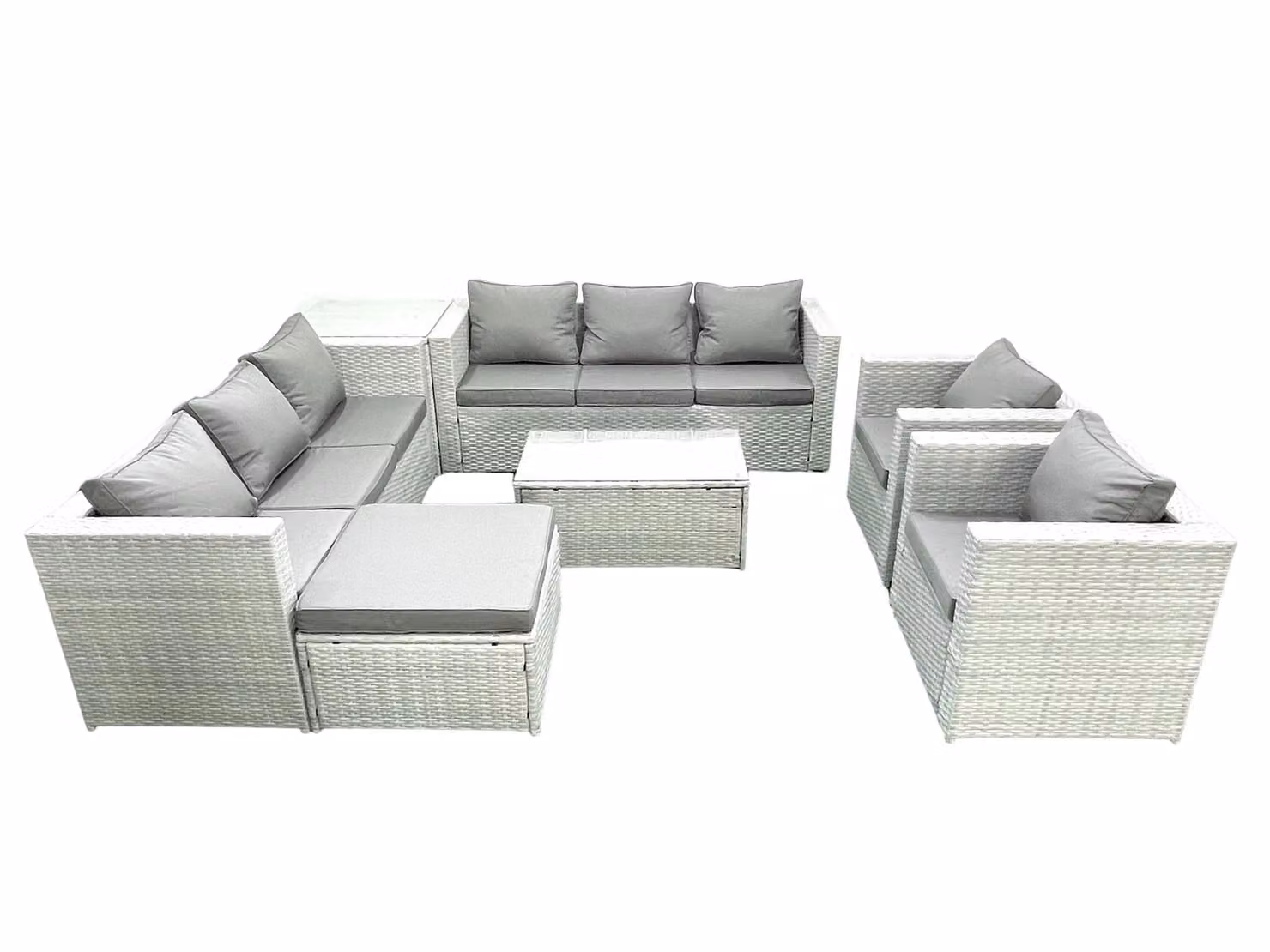 Fimous 9 Seater Grey Rattan Garden Furniture Set with 3 Seater Sofa, Armchairs, Coffee Table and Ottoman – 2