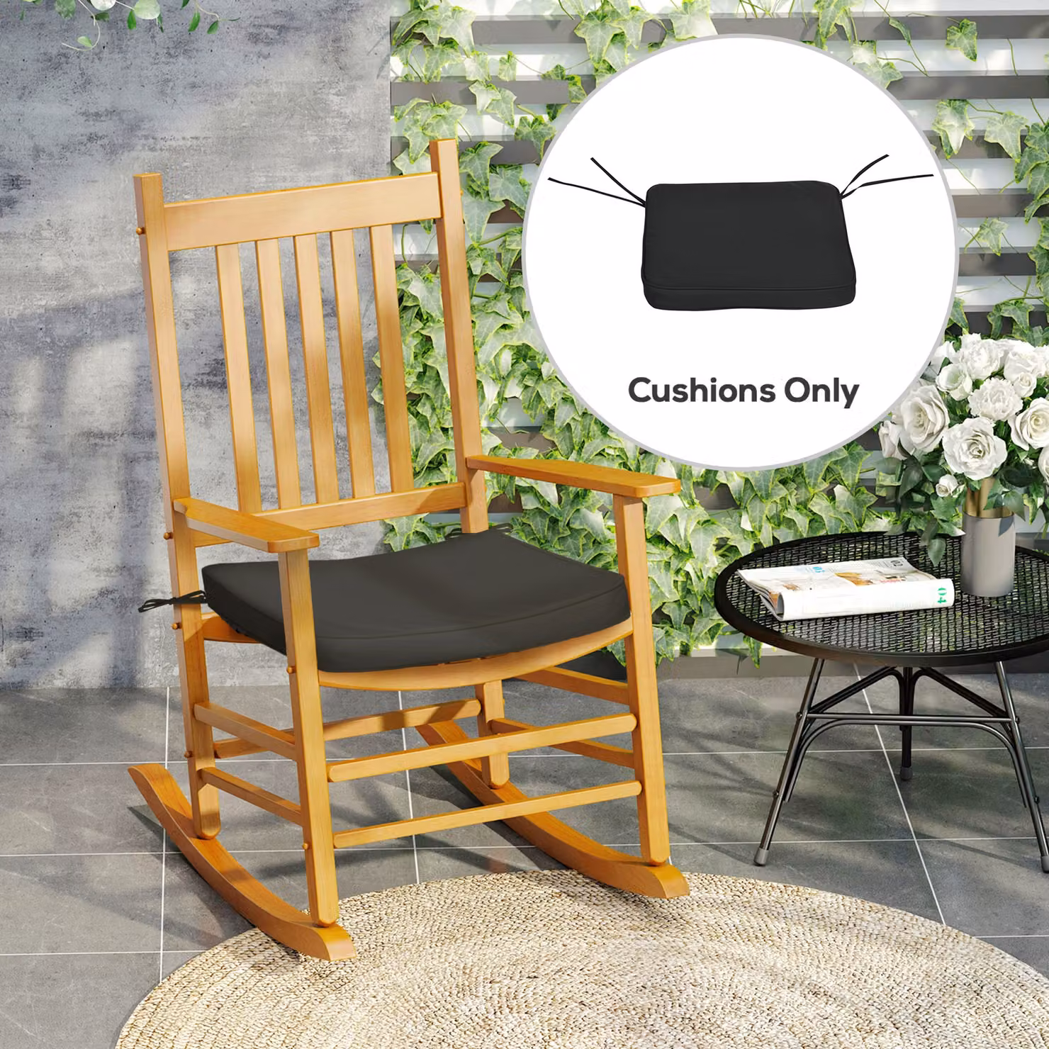 Outsunny Set of 6 Square Garden Chair Cushions with Ties in Black and Grey – 2