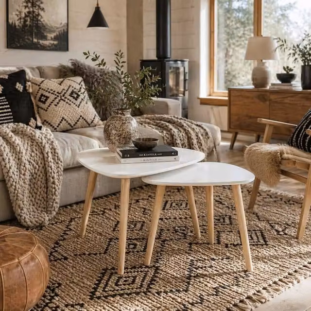 Wyld Haus Nolura Set of 2 White Nesting Side Tables with Solid Pine Legs – 1