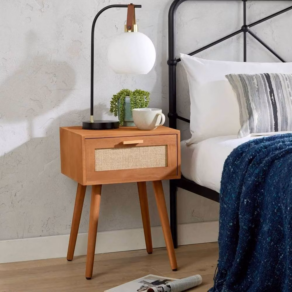 FORGEVIO Brown Textured Pine Bedside Table with Scandinavian Style Legs – 3