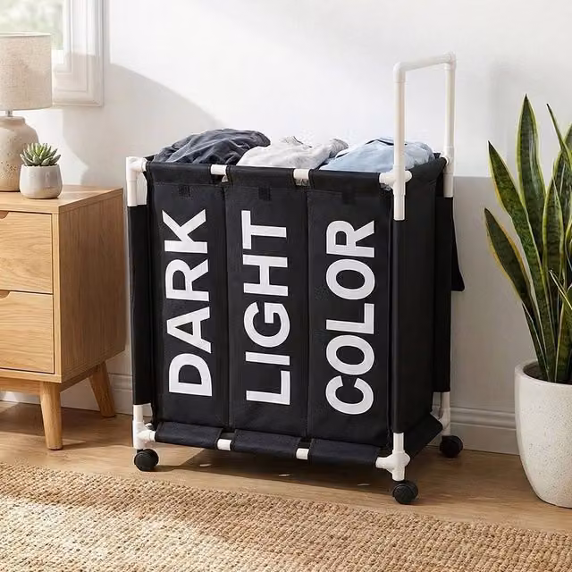 EONLION Black Fabric Laundry Basket Hamper with Lid and Removable Bag, Height: 100 cm – 1
