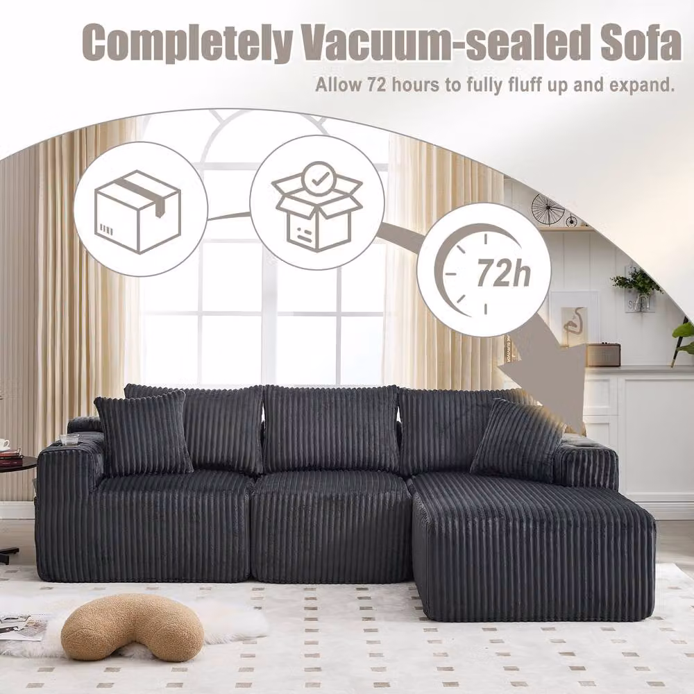 Direct Wicker L-Shaped Modular Sectional Sofa in Grey with Reversible Upholstered Seating and Scatter Cushions – 2
