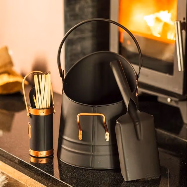 Marco Paul Coal Bucket and Matchstick Cannister with Shovel Set in Black