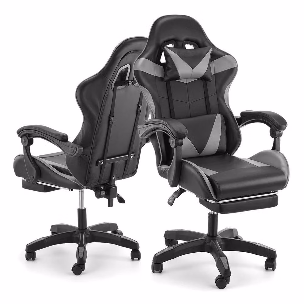 FLAVORA Black Leather Massage Gaming Chair with Headrest and Armrests – 2
