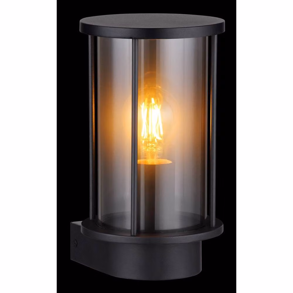 Globo Lighting Gracey Outdoor Wall Lantern Matt Black with Smoke Glass Shade IP54 – 5