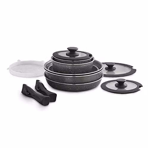 Tower T900140 Freedom 13-Piece Detachable Handle Cookware Set with Ceramic Coating in Grey – 1