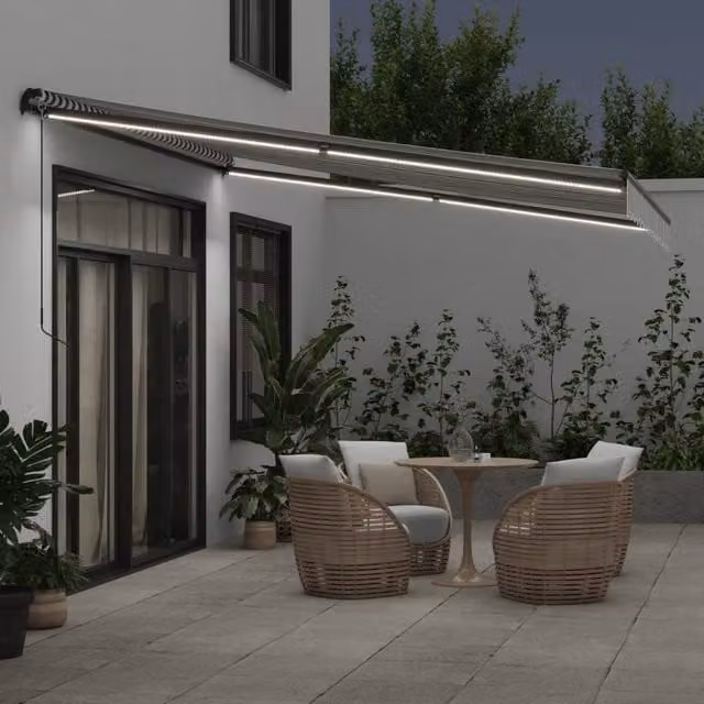 Berkfield Home Manual Retractable Folding Arm Awning with LEDs, Anthracite and White, W: 400 cm, D: 350 cm – 1