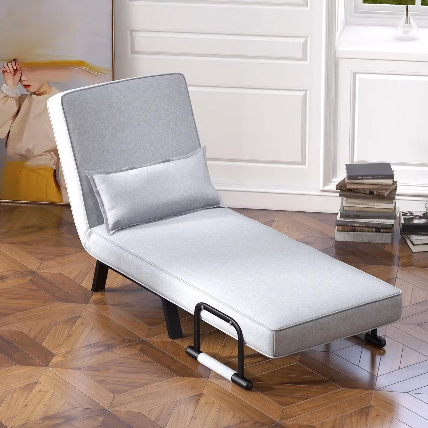 Costway Convertible Single Folding Sofa Bed Sleep Chair with 6 Adjustable Backrest Positions, Light Grey – 3