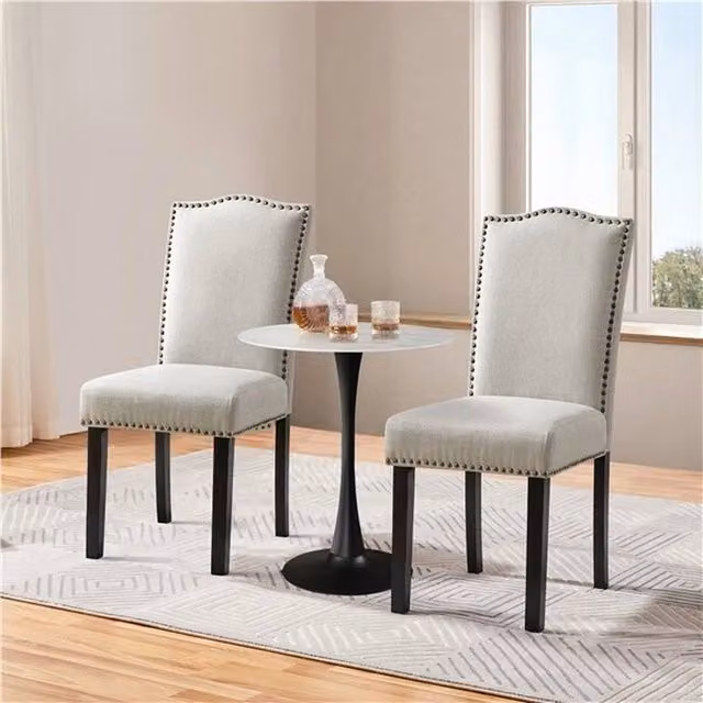 KORVIXA Upholstered Dining and Kitchen Chairs in Beige and Bronze with Rubberwood Legs – 1