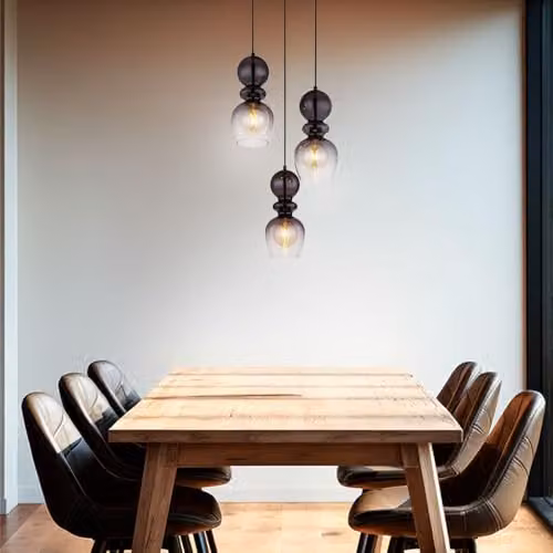 Globo Lighting Modern Suspended Pendant Light for Dining Rooms with Smoky Grey Glass and Black Metal Finish, 3 x E27 Bulbs – 2