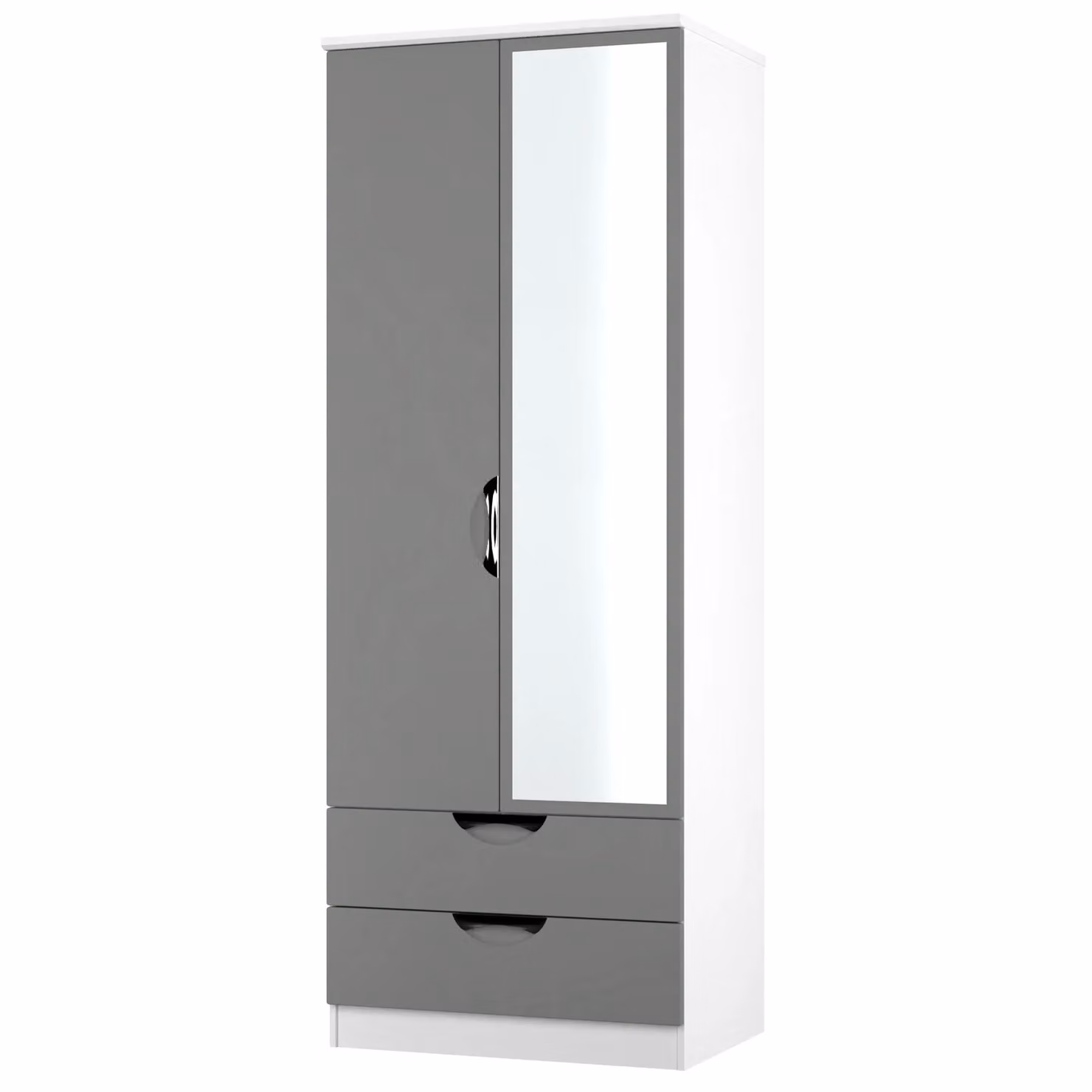 Ready Assembled 2 U Holborn Tall Mirrored Wardrobe with 2 Doors and 2 Drawers in Dark Grey – 2