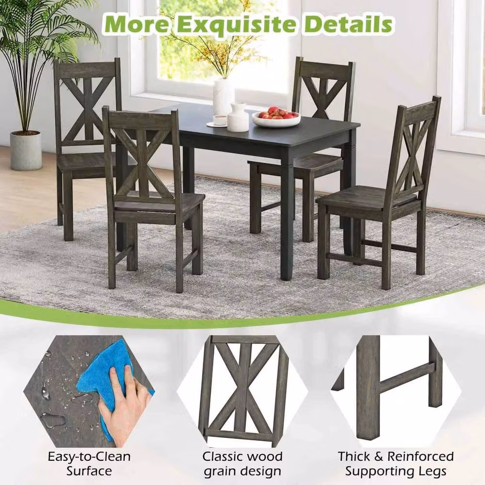 KORVIXA Set of 2 Modern Grey Rubberwood Dining Chairs – 5