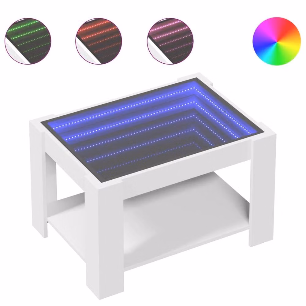 Berkfield Home Decorative White LED Coffee Table with Glass and Engineered Wood, W: 73 cm, D: 53 cm, H: 45 cm – 1