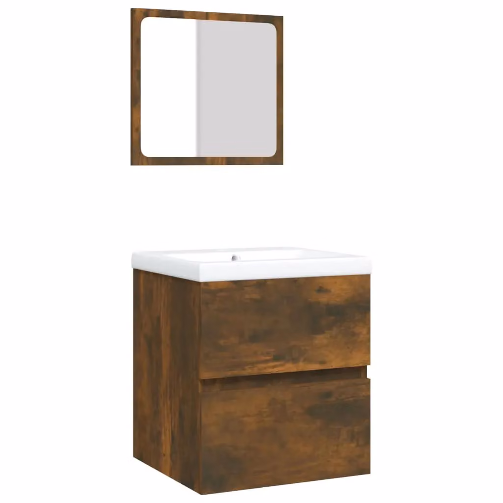Berkfield Home Classic Bathroom Vanity Unit and Mirror Cabinet Set in Smoked Oak Brown – 2