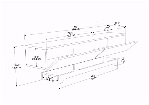 Decorotika Modern White TV Cabinet with Open Shelf, Width: 160 cm – 2
