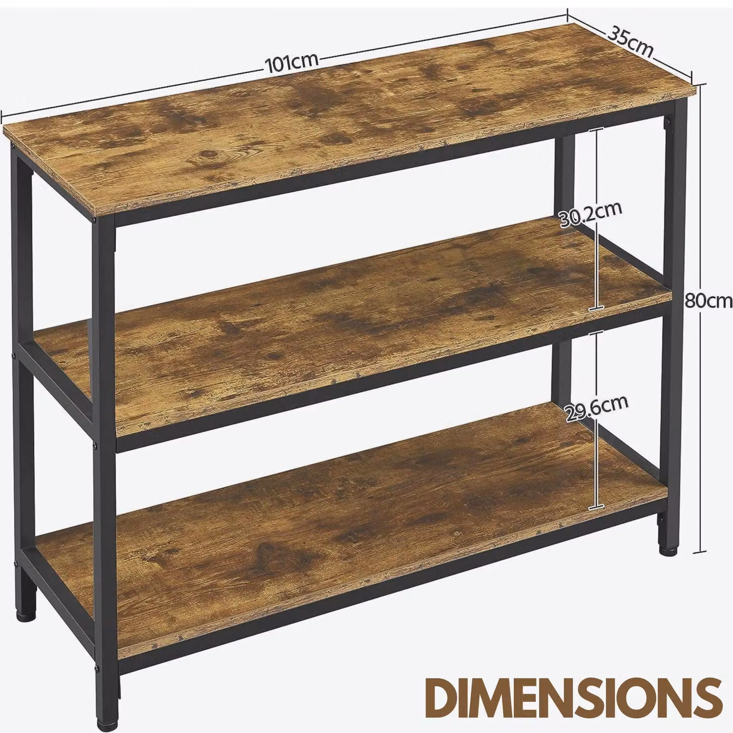 Rafaelo Mobilia 3 Tier Rustic Brown Hallway Console Table W/D/H: 80 x 35 x 35 cm – 4