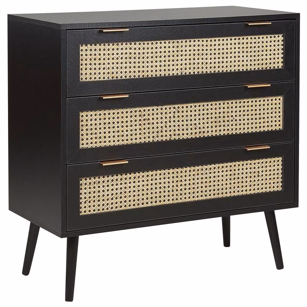Wyld and Coco Black Rattan 3-Drawer Chest with Rubberwood Legs – 2