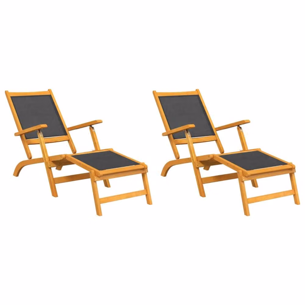 Berkfield Home Set of 2 Outdoor Deck Chairs in Brown Acacia Wood and Textilene – 2