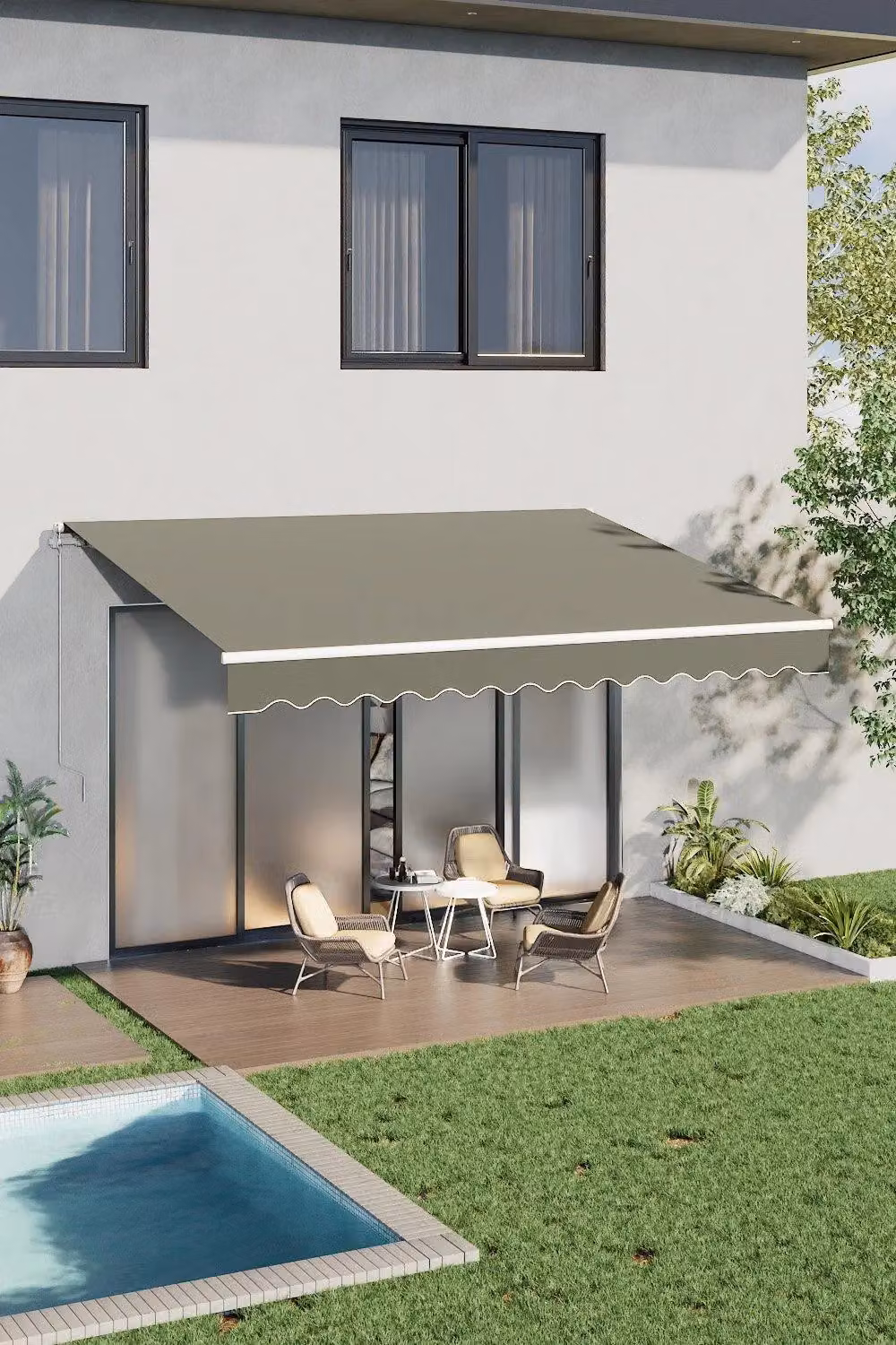 Garden Sanctuary Grey Retractable Outdoor Patio Awning Canopy with Drop Arm and Polyester Fabric, W/D: 400 x 300 cm – 2