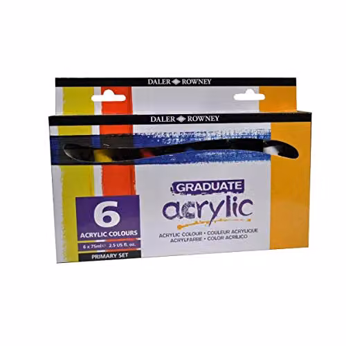 Daler-Rowney Graduate Acrylic Paint Primary Set with 6 Assorted Colours in a Cardboard Box