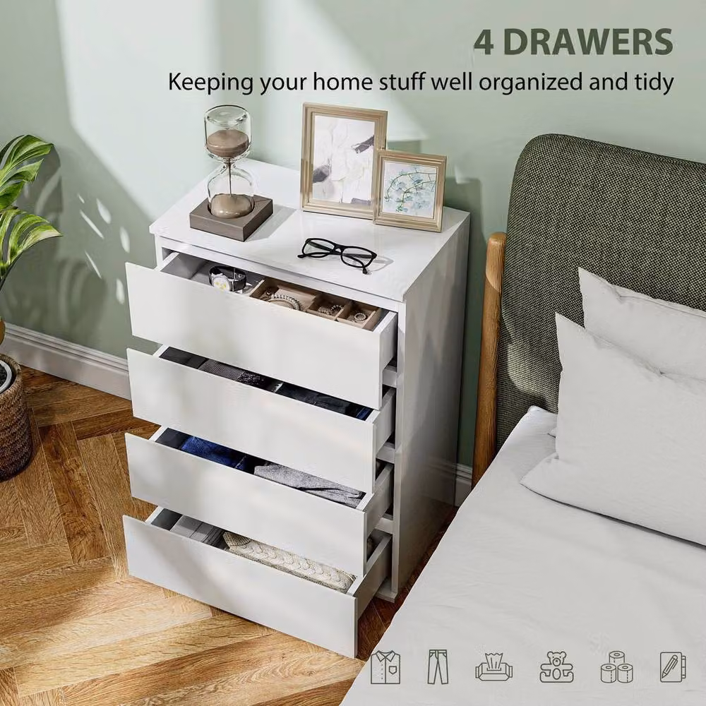 NESTLUNE High Gloss 4 Drawer Bedroom Chest of Drawers in White, W: 100 cm, D: 15 cm – 2