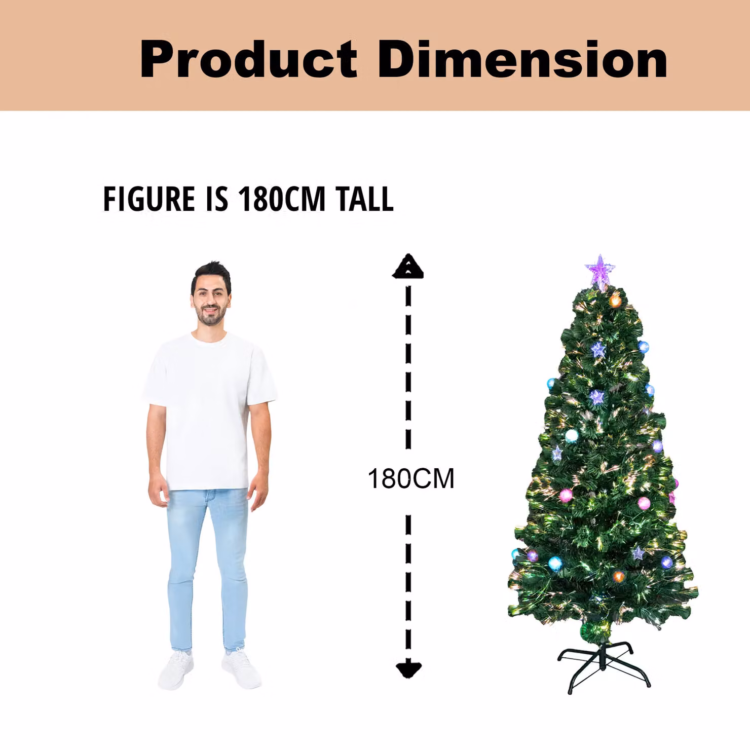 Shatchi Green LED Pre-Lit Fibre Optic Christmas Tree with Baubles and Stars – 8